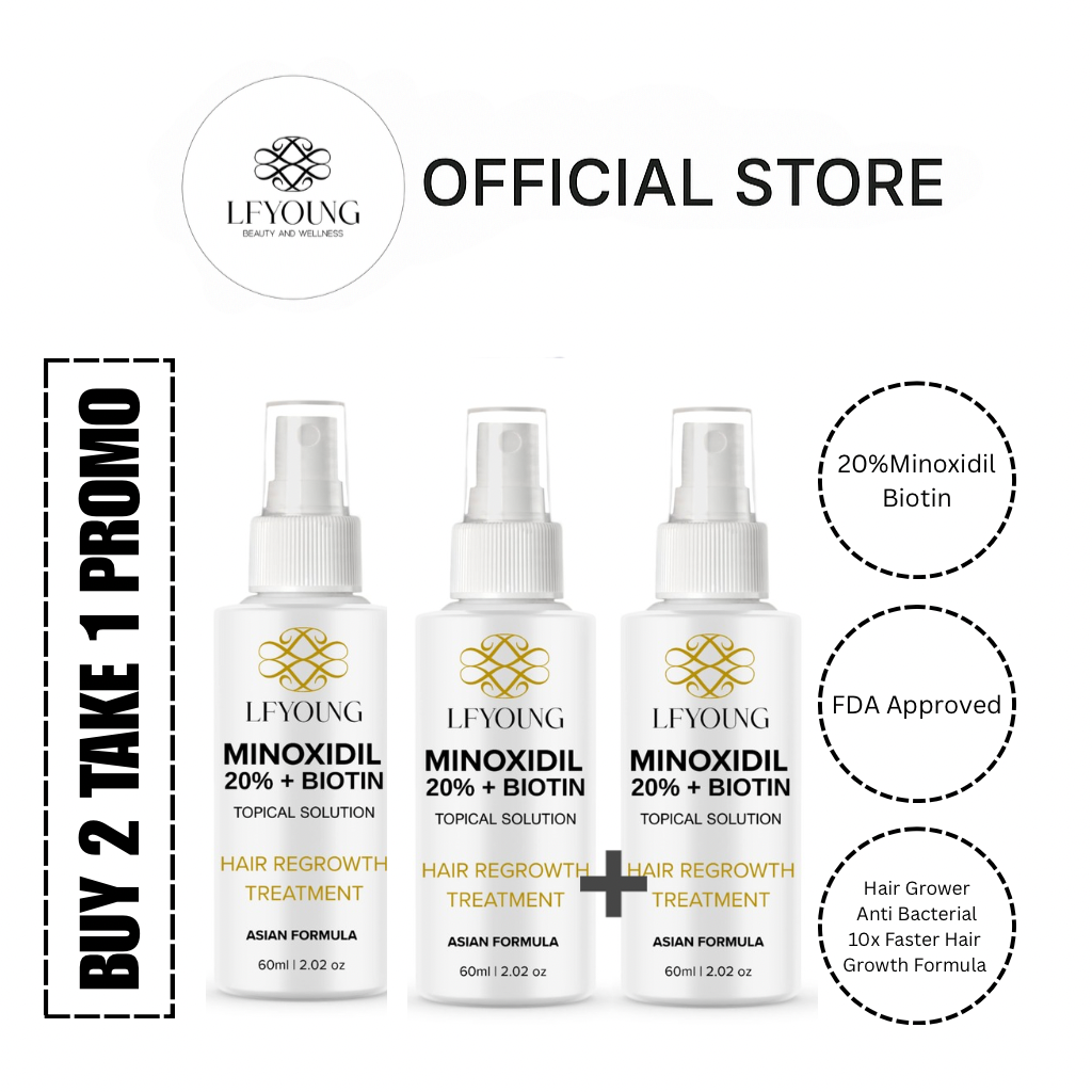 [BUNDLE] LFYoung Minoxidil Hair Solution Spray 2+1  for Hair Loss Treatment 60mL with Biotin for Hair Growth