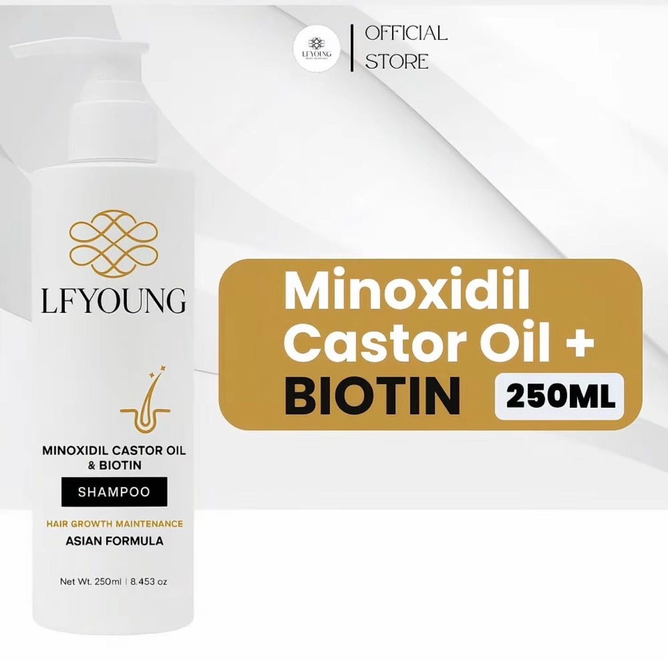 LFYoung Minoxidil Hair Grower Shampoo with Biotin and Castor Oil 250mL for Hair Loss Treatment Anti Dandruff FDA Approved